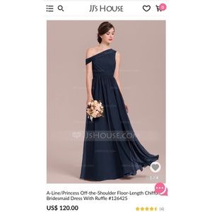 Navy one shoulder bridesmaids dress. Various sizes